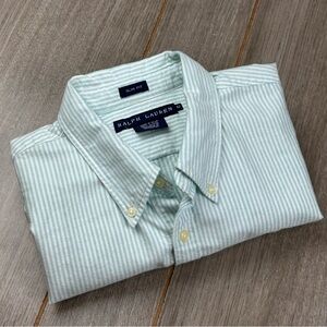 Ralph Lauren Oxford Shirt Size 12 Striped Slim Fit Blue *flaw